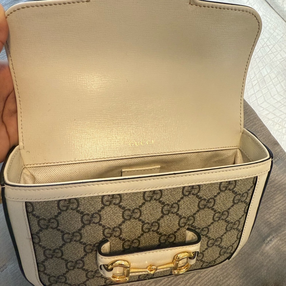 Gucci Crossbody Bag in Gray and Cream with Gold Details - Picture 9 of 13